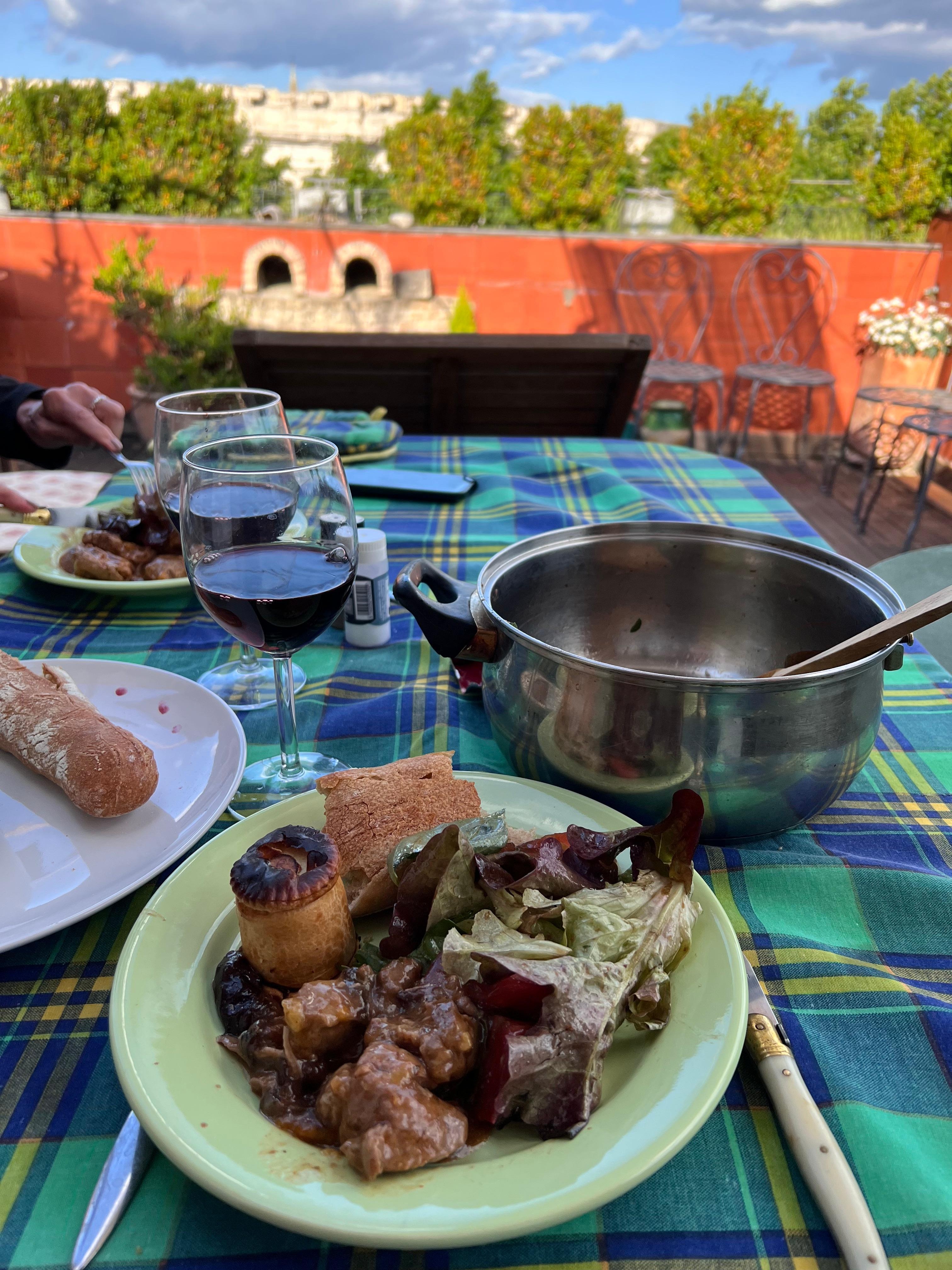 Dinner from Les Halles on the terrace.