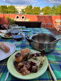Dinner from Les Halles on the terrace.