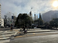 Union Square in the famed San Francisco fog.