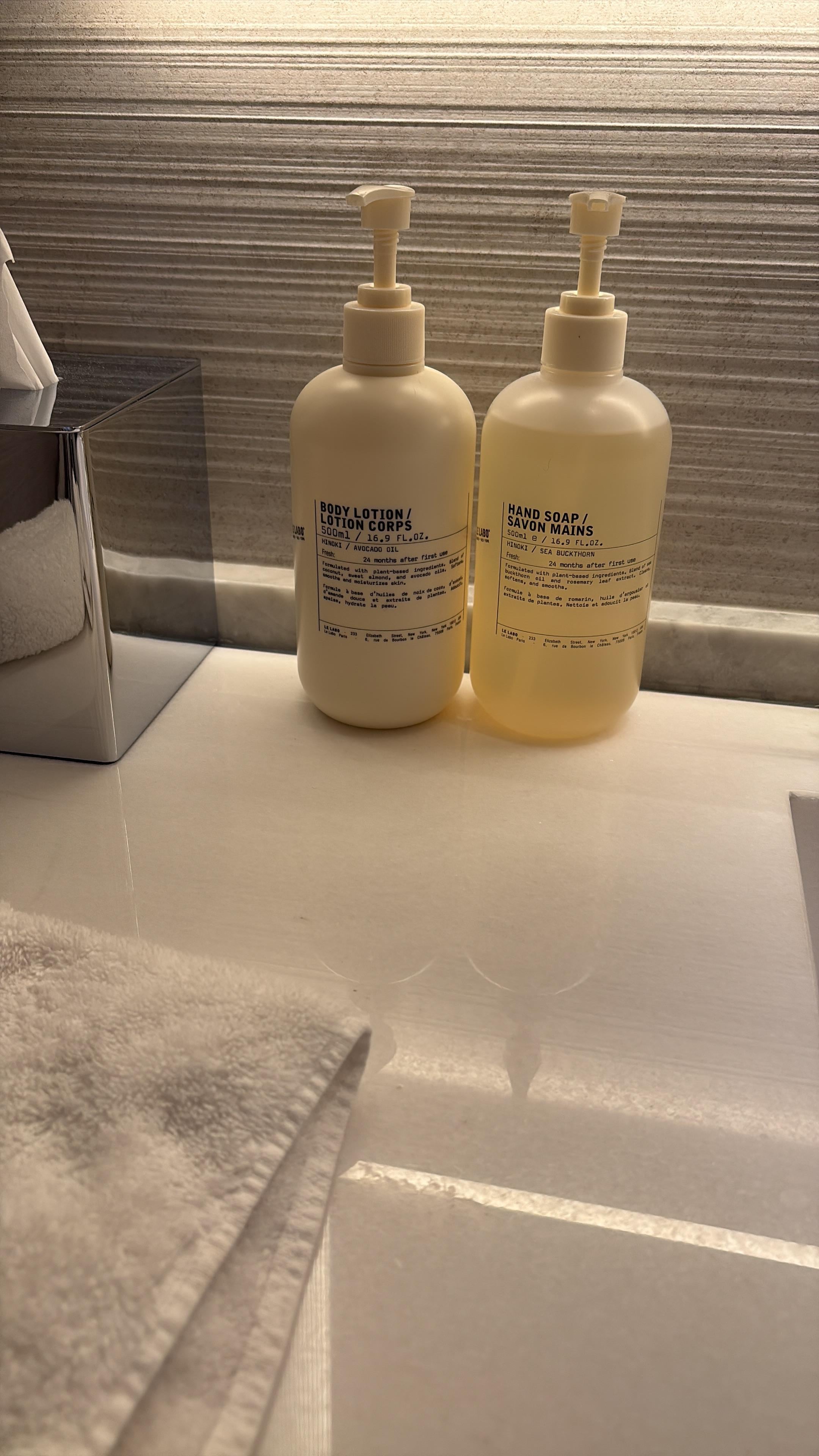 Le Labo products! Smelled great and we felt so pampered. 