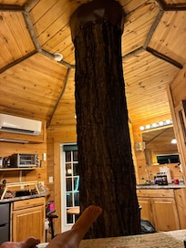 The tree at the foot of the bed.