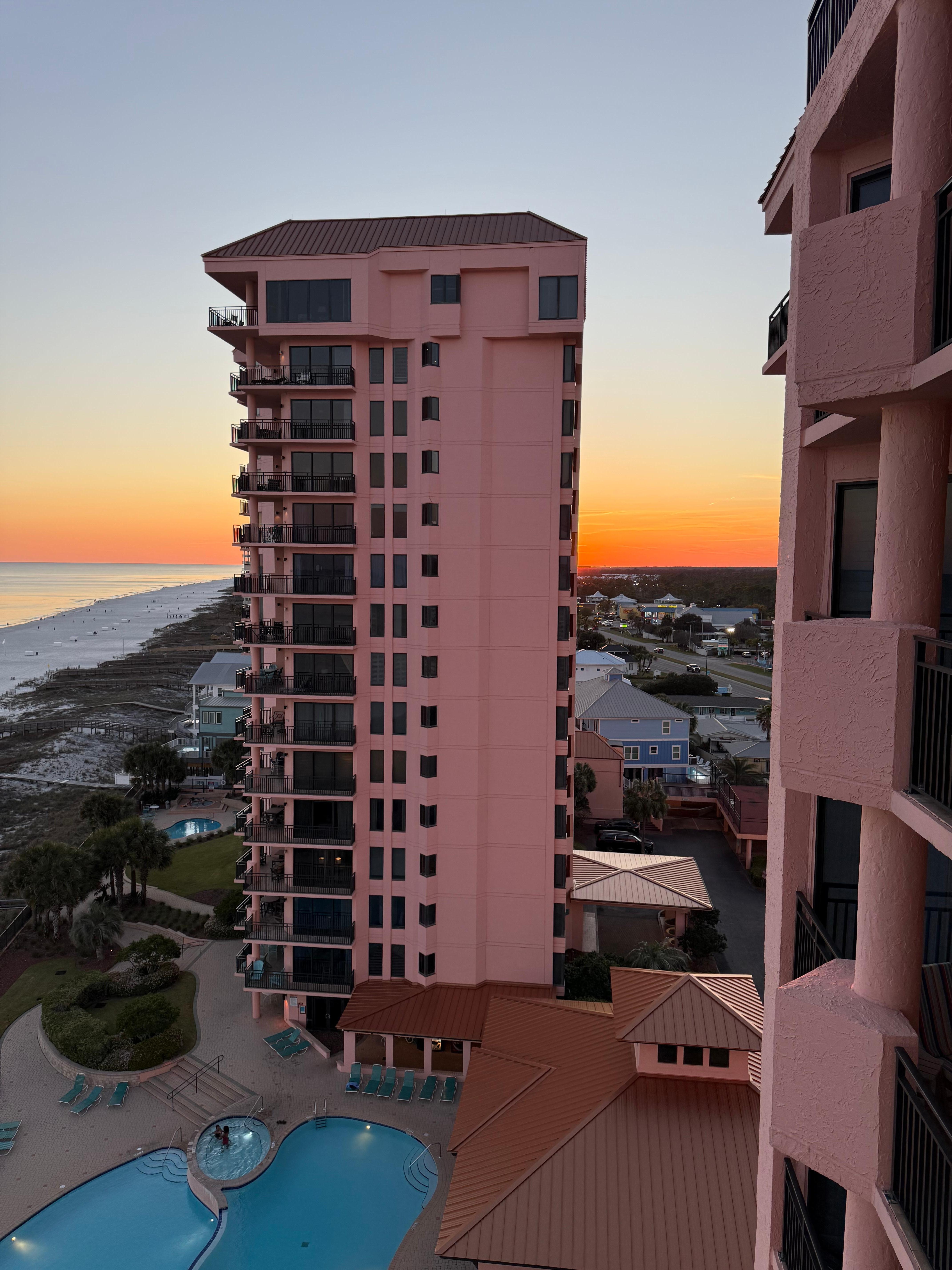 View of sunset from the condo. At this time of year, can’t see the sun but could enjoy the colors. And I would say, not only are there no filters on this picture, I swear I doesn’t do justice to how beautiful the sky was. 