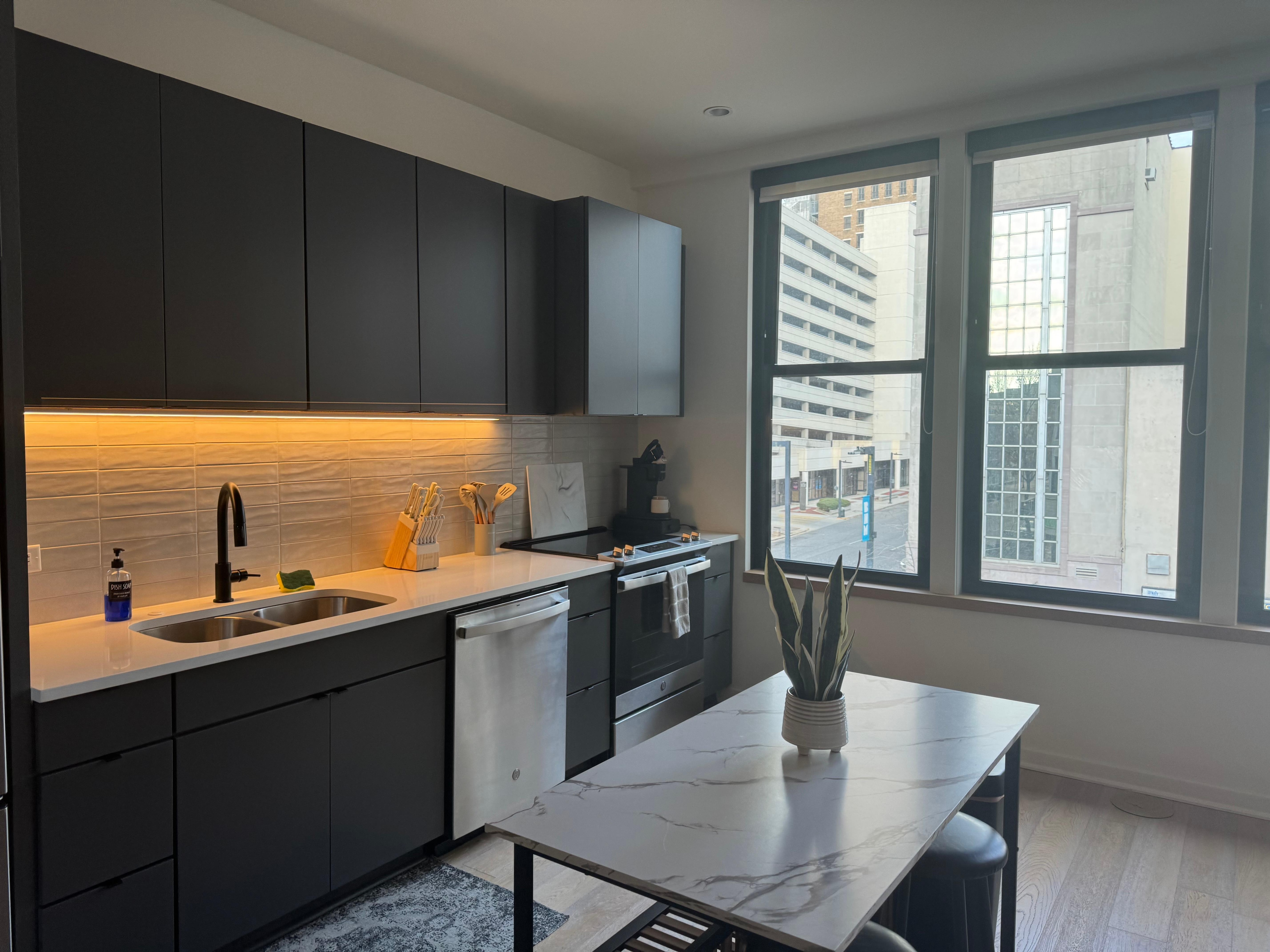 The kitchen was perfect for two.