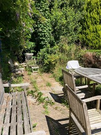 les herbes poussent au travers du mobilier