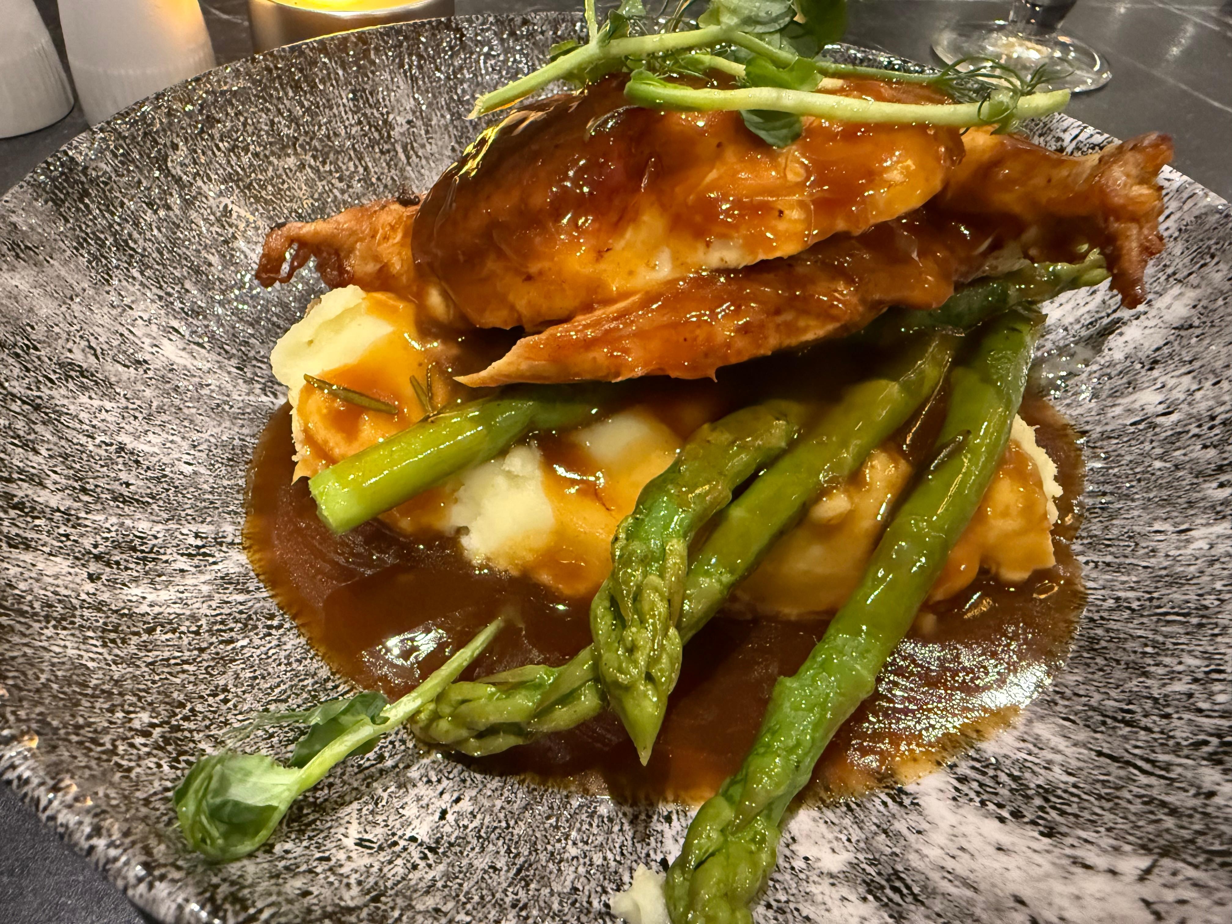 Chicken supreme with black pudding - sadly pink inside 1/10