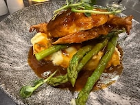 Chicken supreme with black pudding - sadly pink inside 1/10