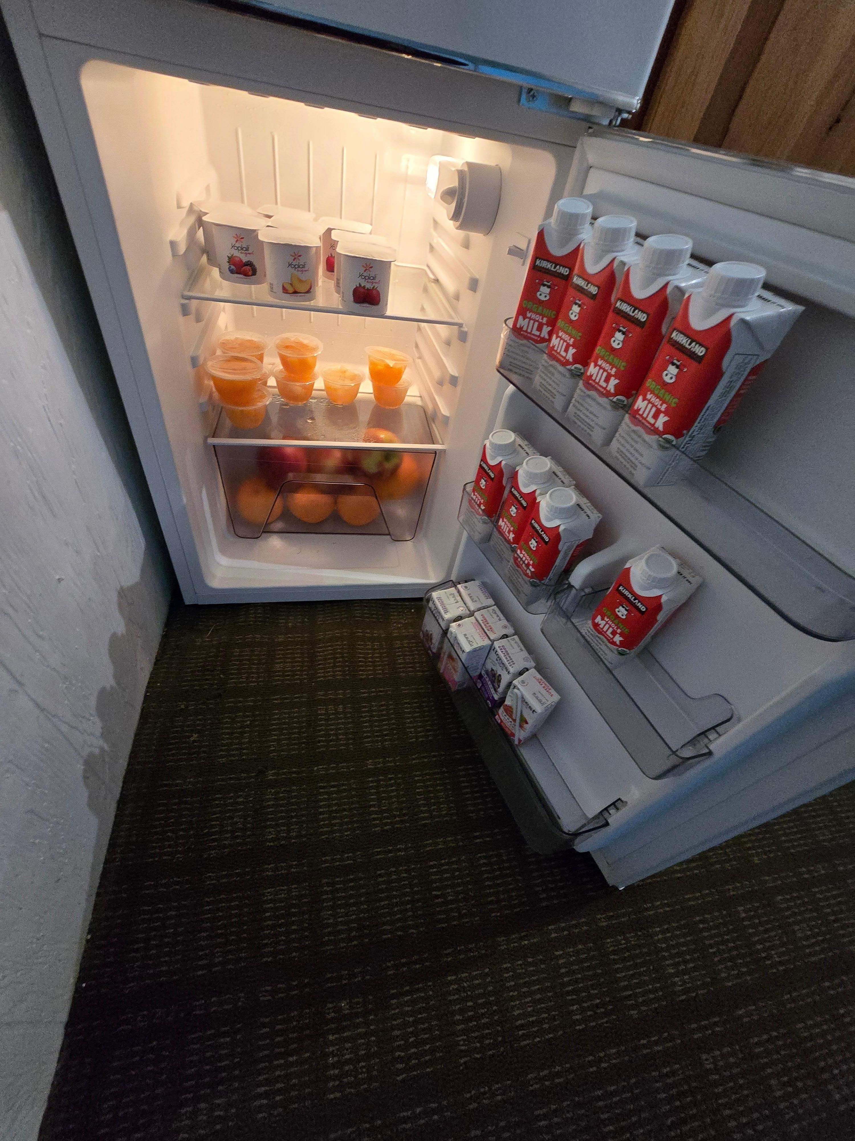 Fresh fruit and organic milk and juice!