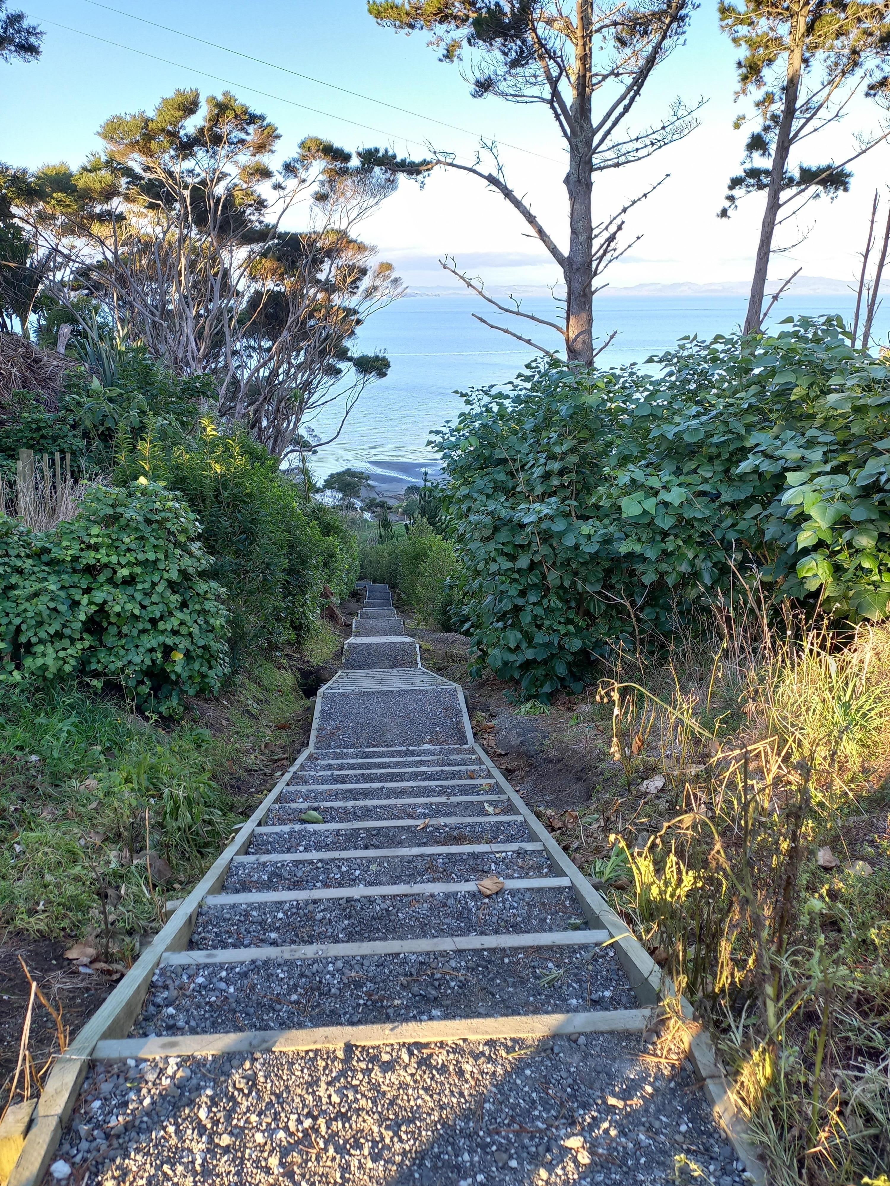 The stairs down to Mosquito Beach.