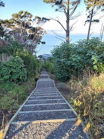 The stairs down to Mosquito Beach.
