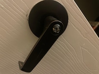 Broken room door handle locks with sharp metal.