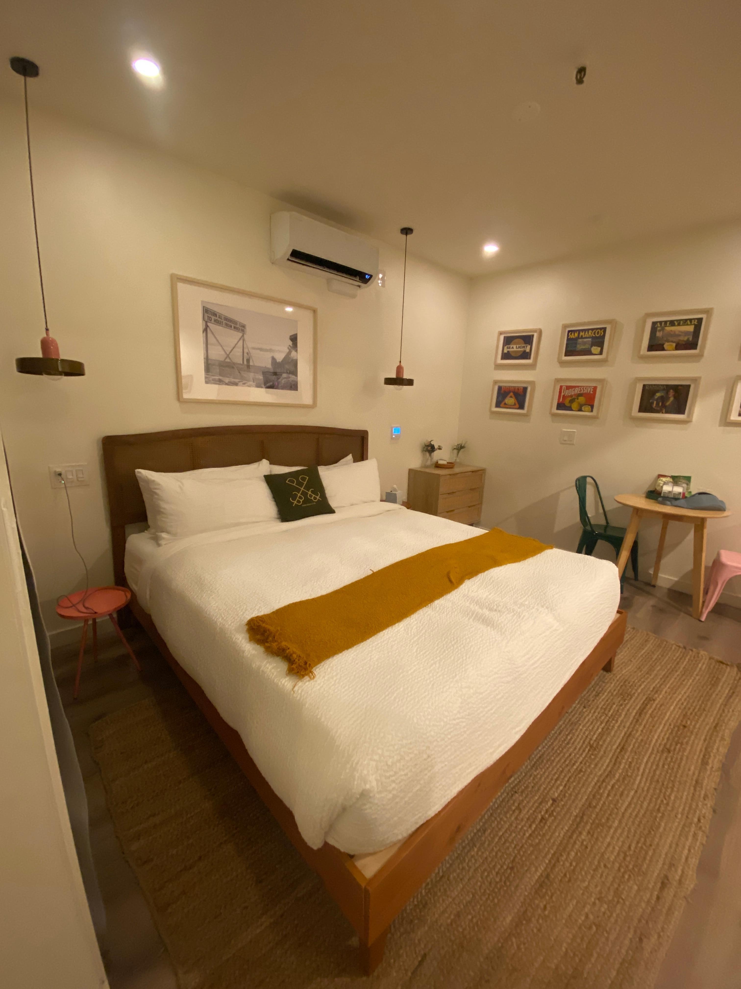 The bed and dining table