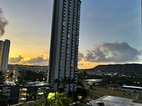 Early morning view from the balcony. You can see the back half of diamond head!