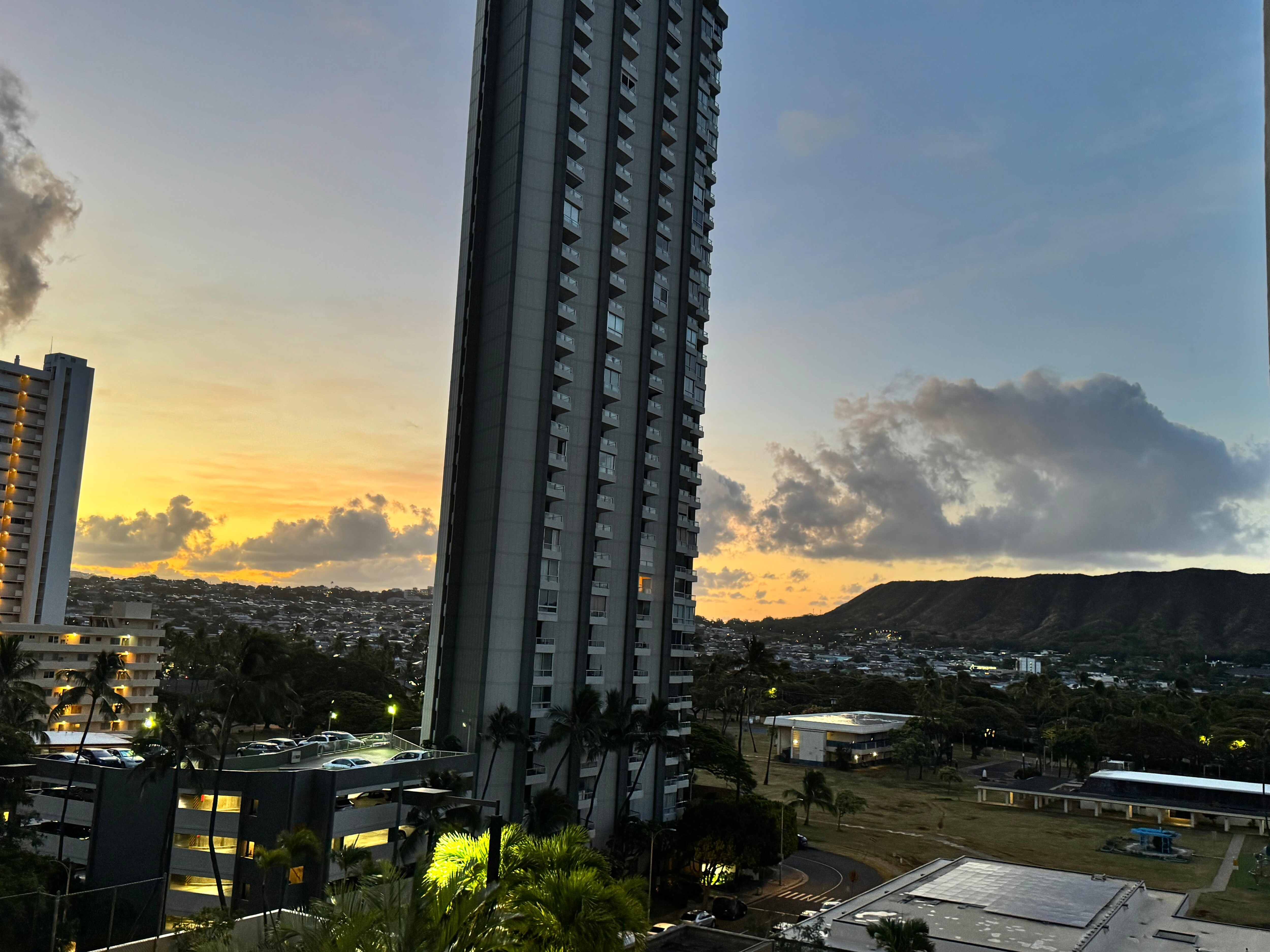 Early morning view from the balcony. You can see the back half of diamond head! 