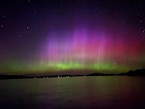 Northern lights from lake deck
