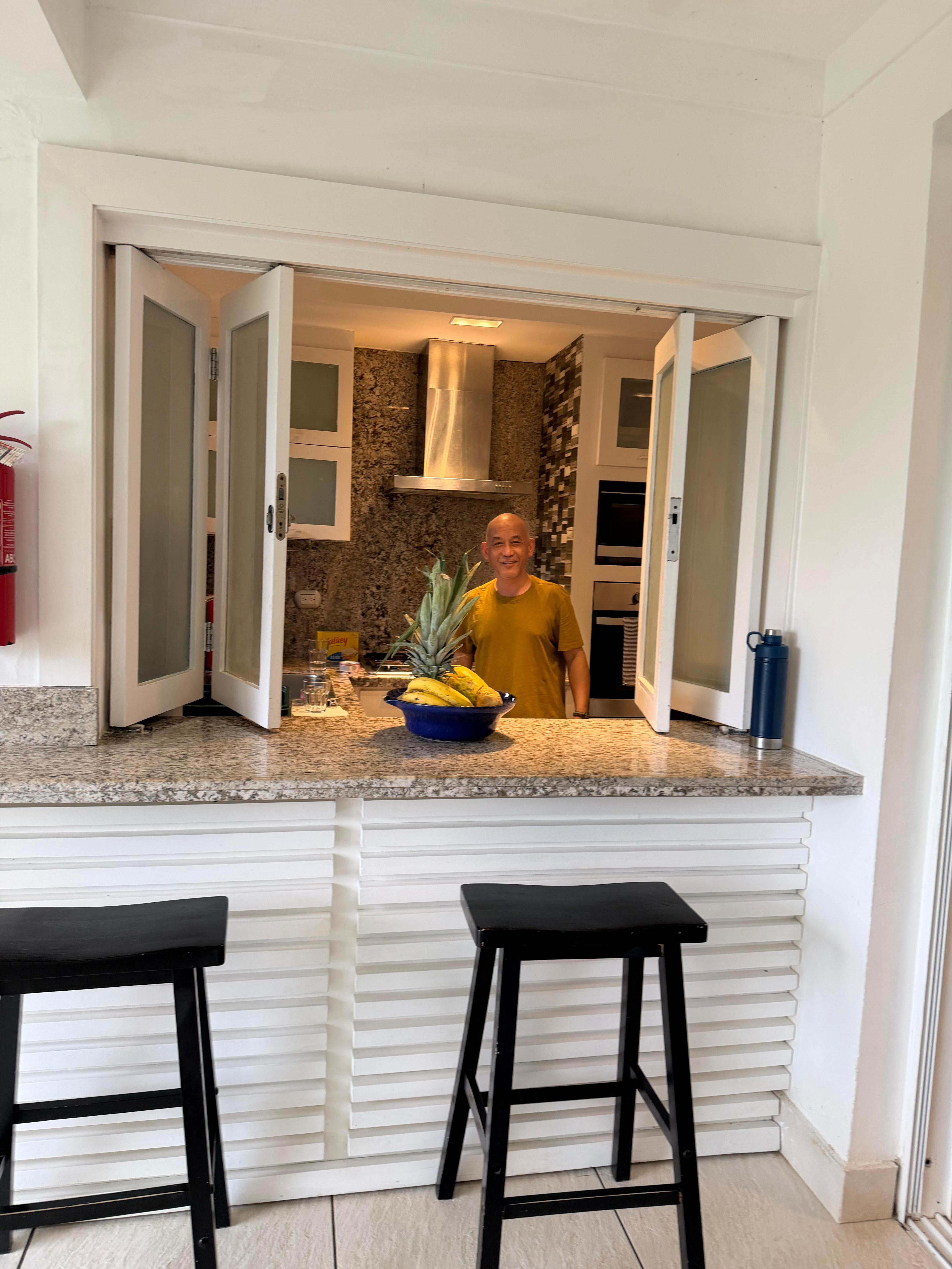 View into the kitchen from the veranda, where we spent most of our time.