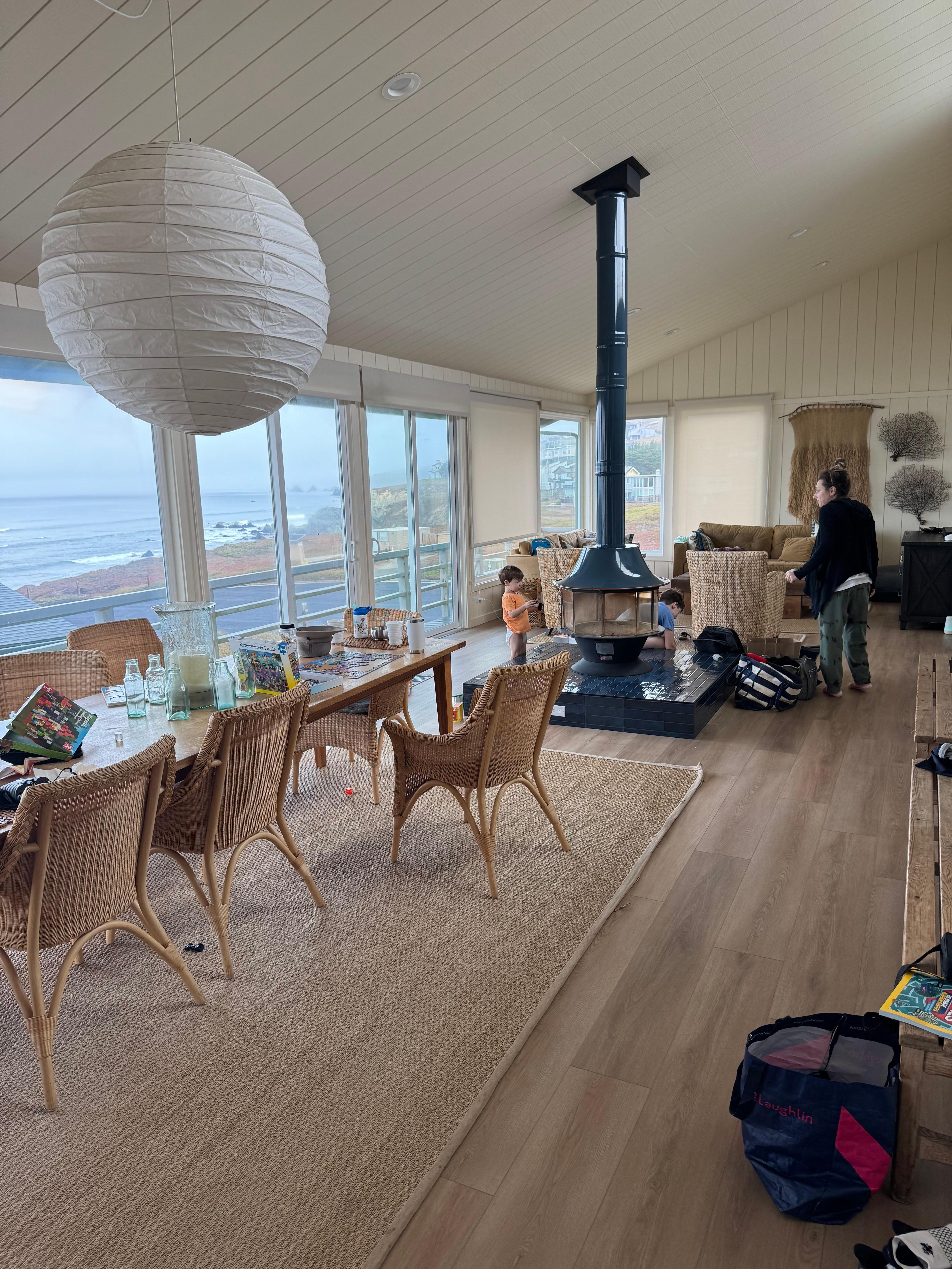 A view from inside the house of the main living area.