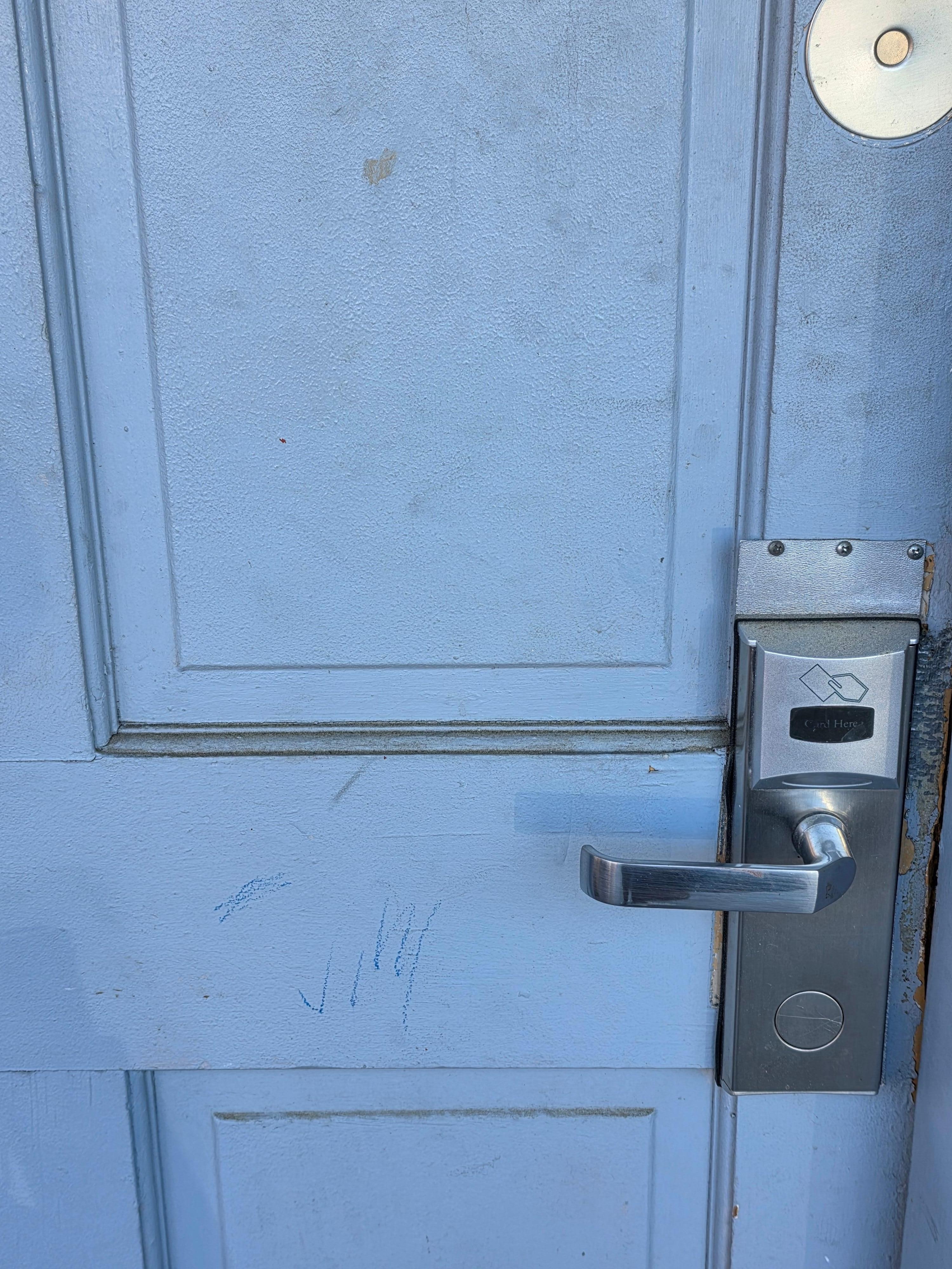 The door to the room was dirty.