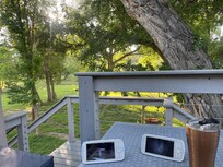 Morning coffee on deck with baby monitors!