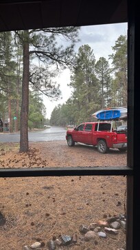 Enjoying the rain and thunderstorm in the screened in patio.