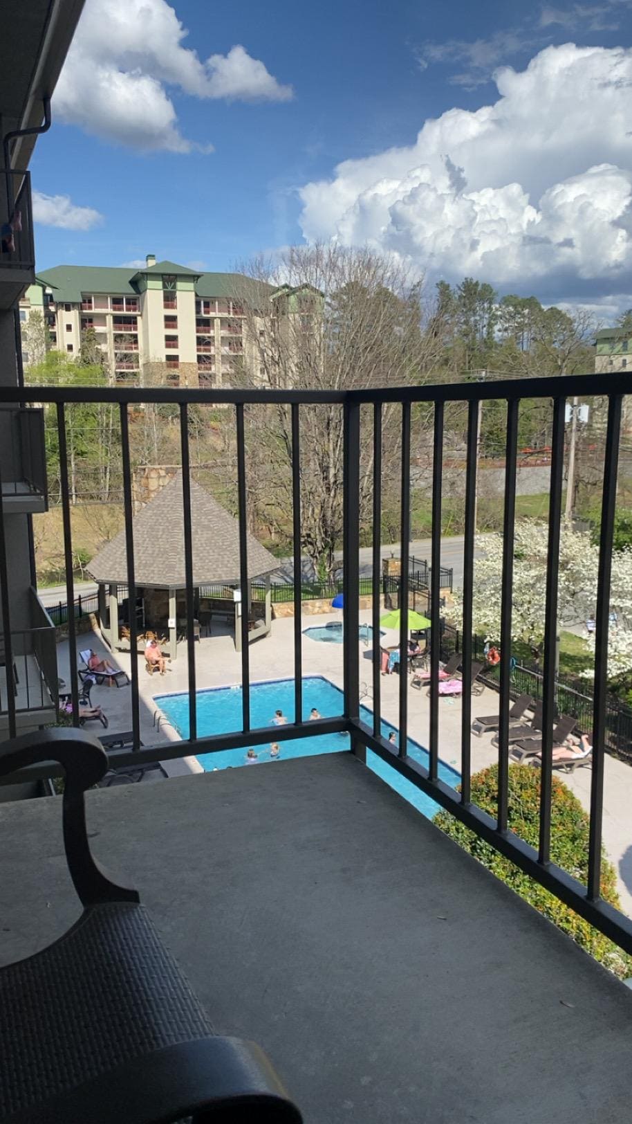 Perfect view from our balcony of one of the pools 