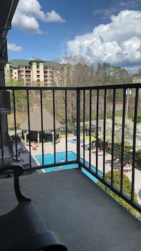 Perfect view from our balcony of one of the pools