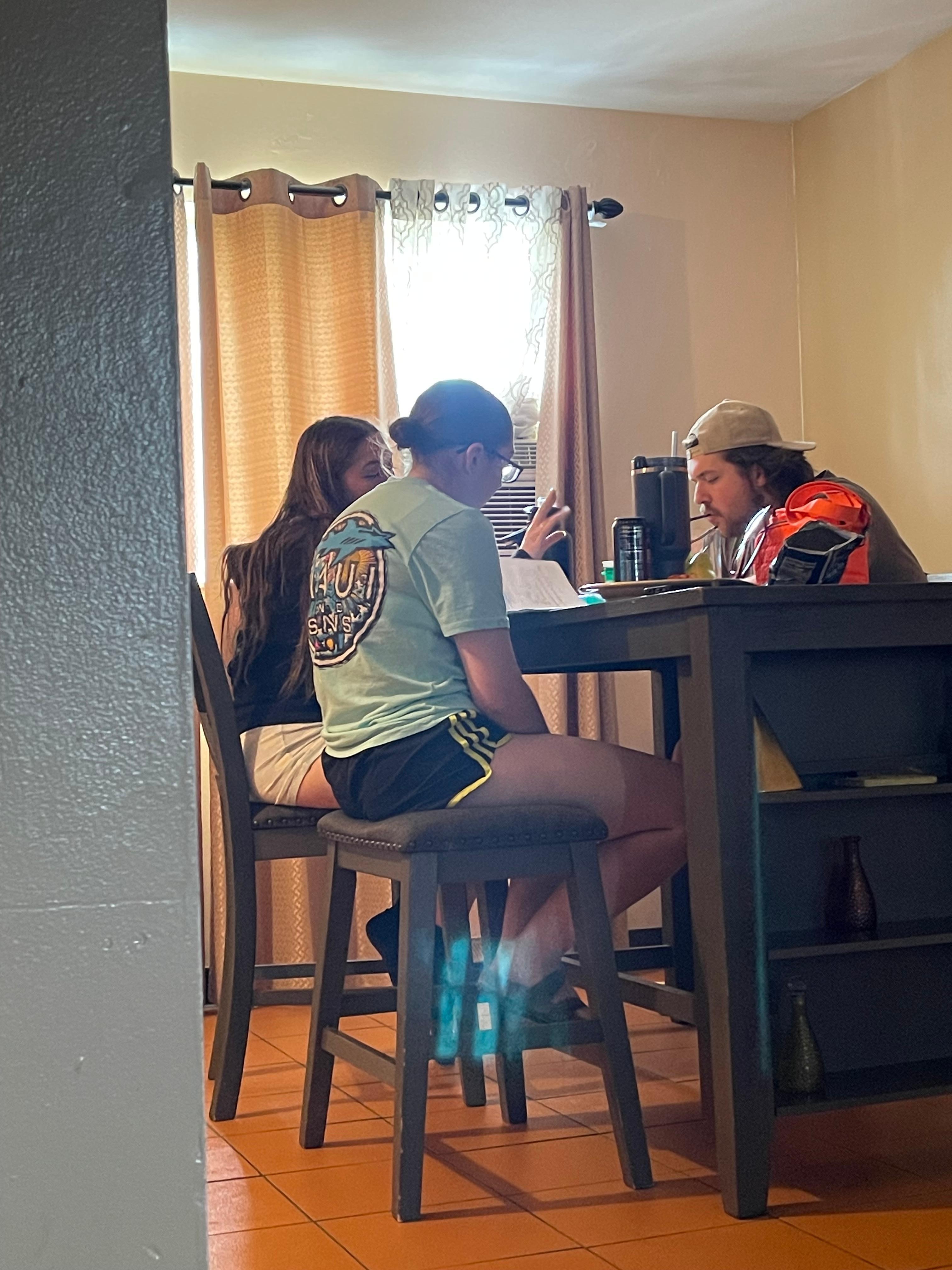 Visiting in the dining room! Catching up!
