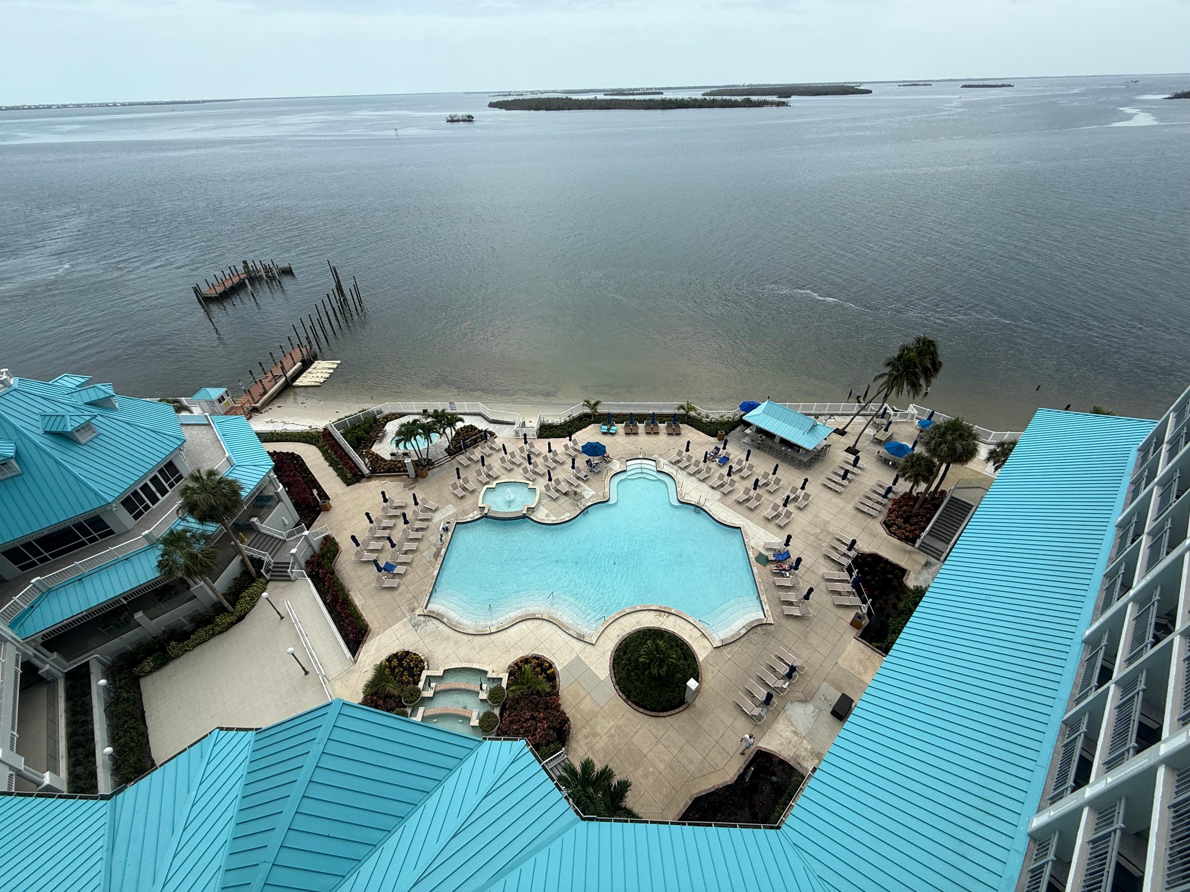 View of the pool and ocean from our room.