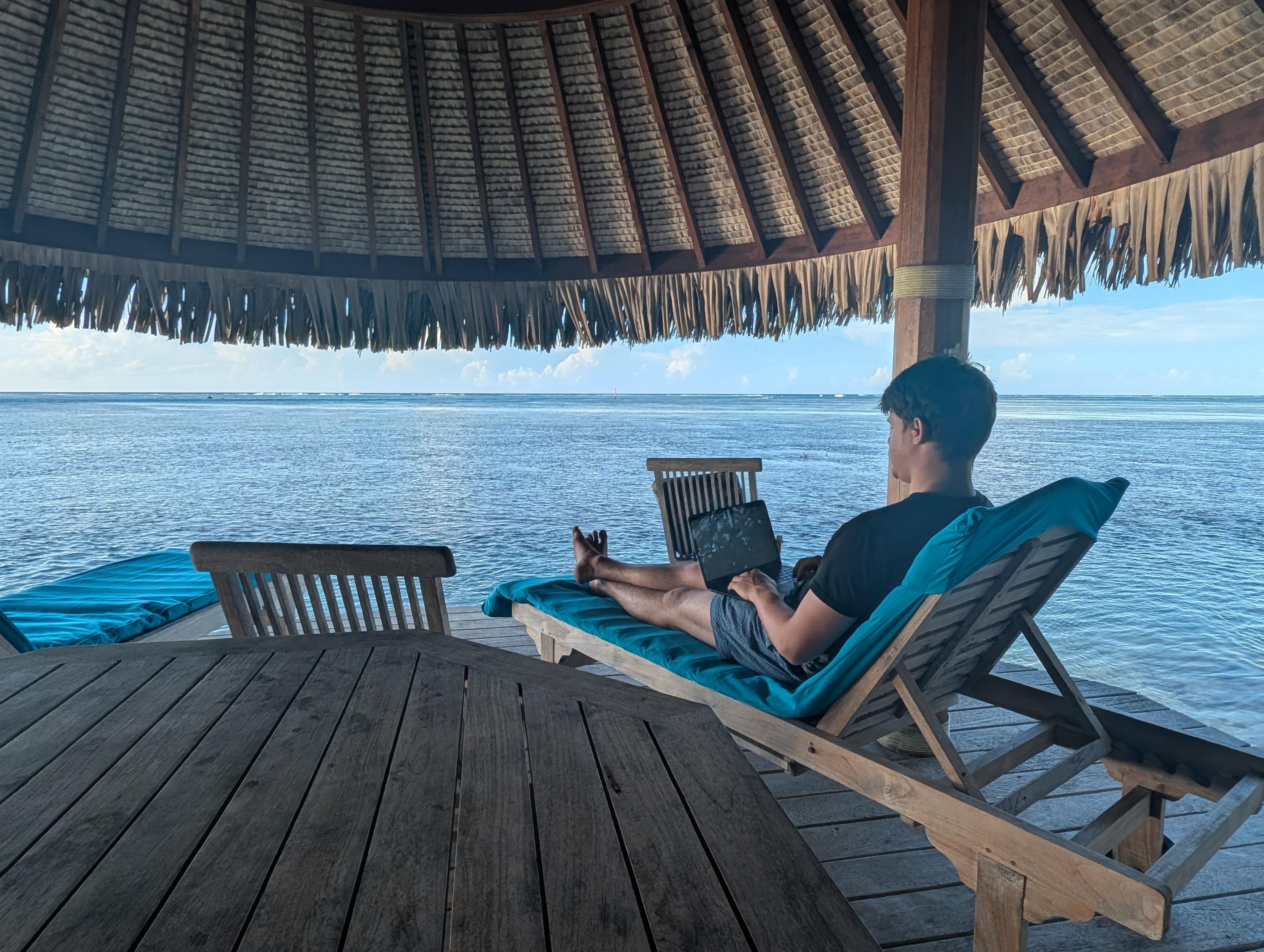relaxing in the palapa