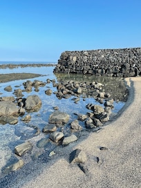 The nearby beach and archaeology