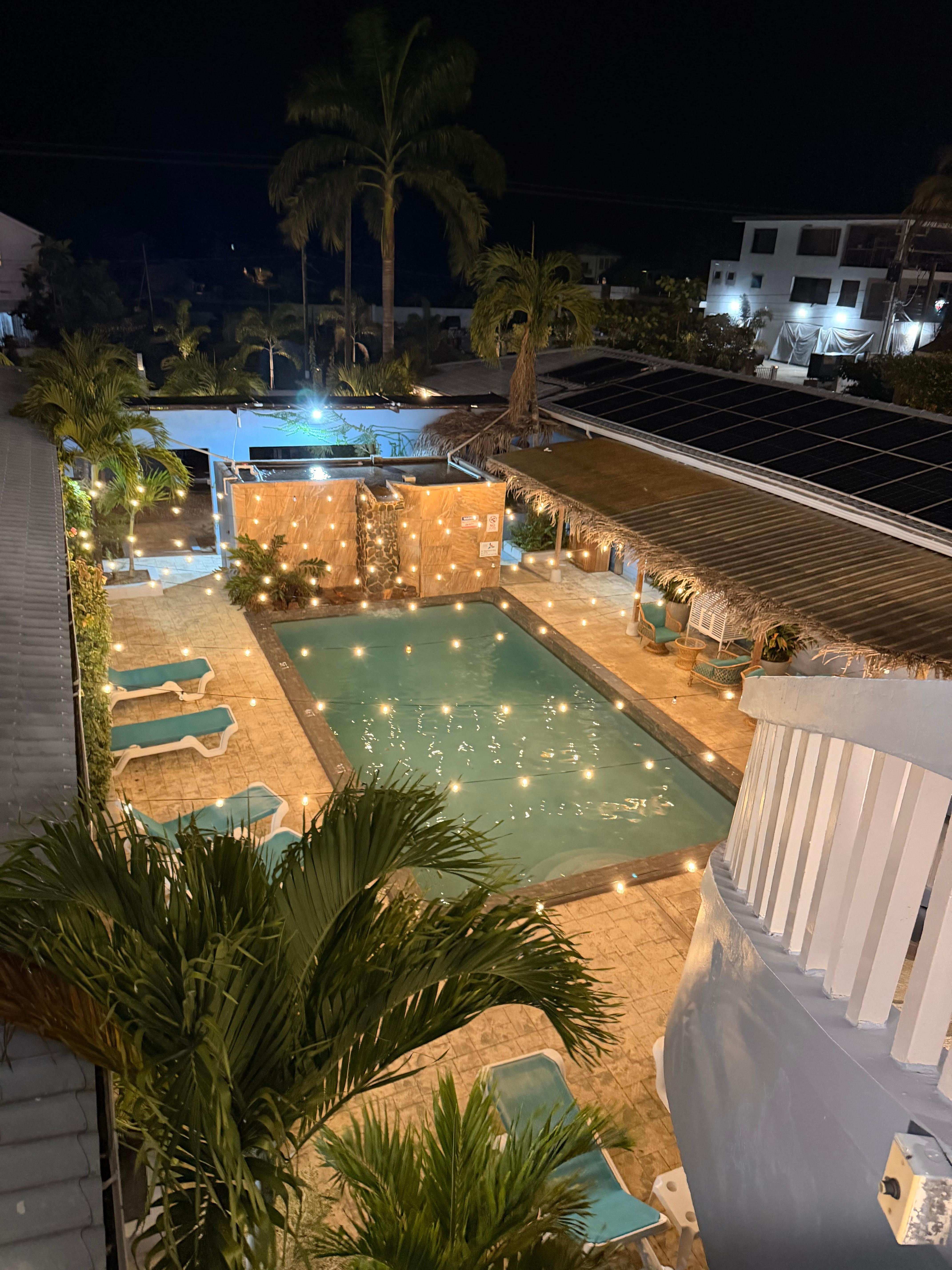 Beautiful lights over the pool at night!