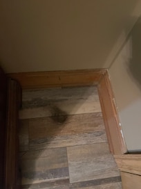 Hair on the floor behind door.