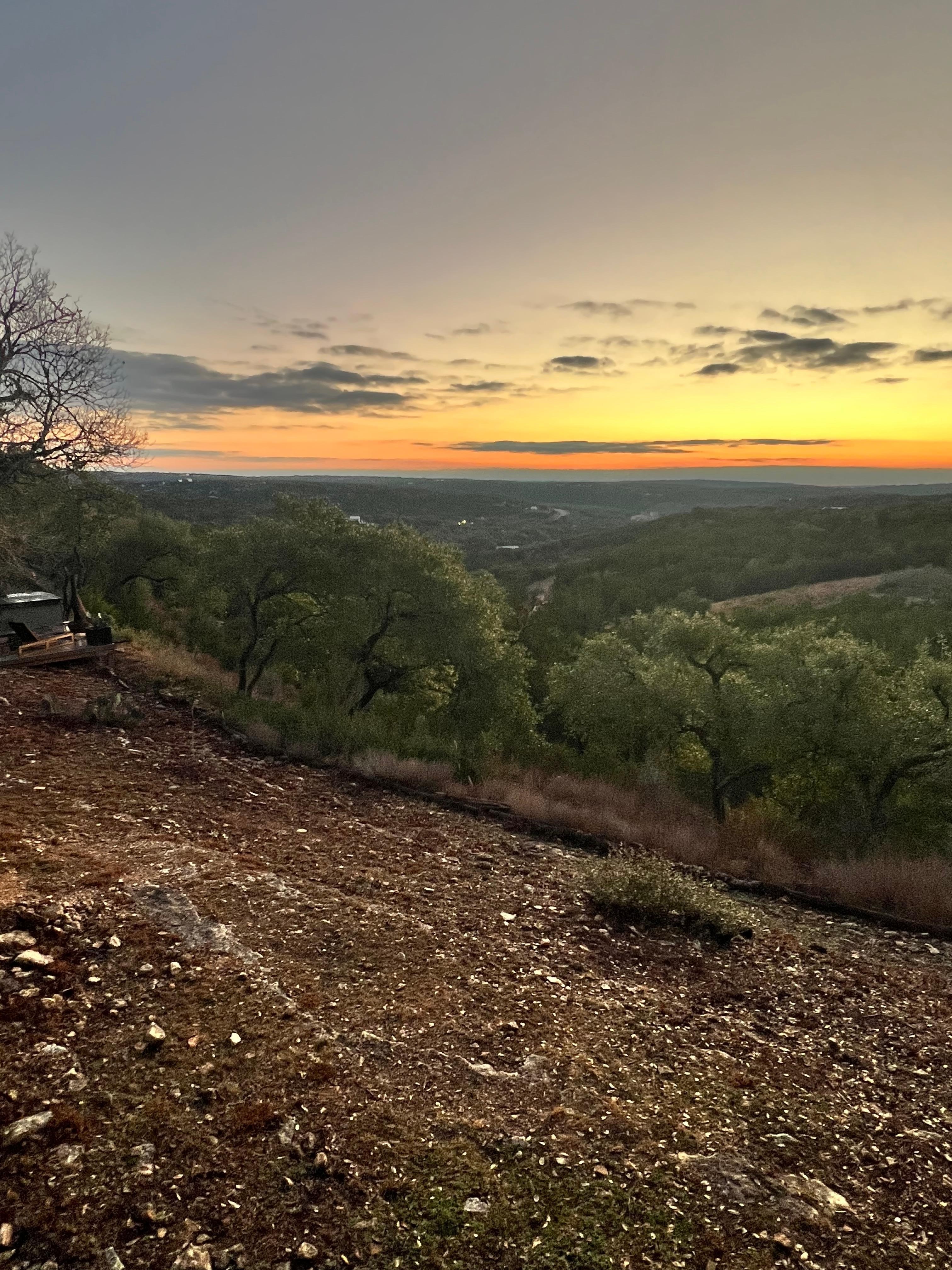 Sunrise by the outdoor cold plunge/hot tub.