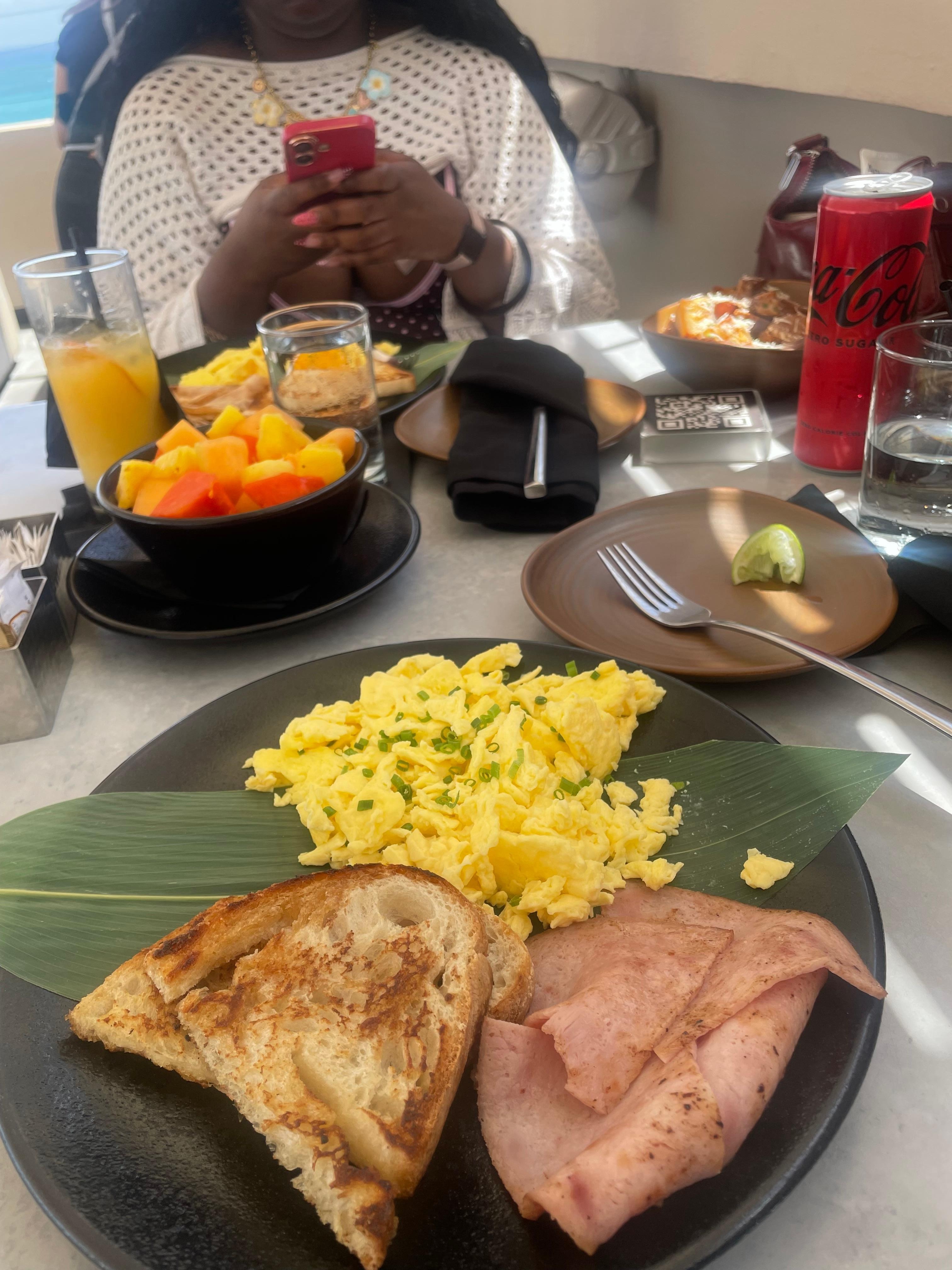 Breakfast at rooftop restaurant 