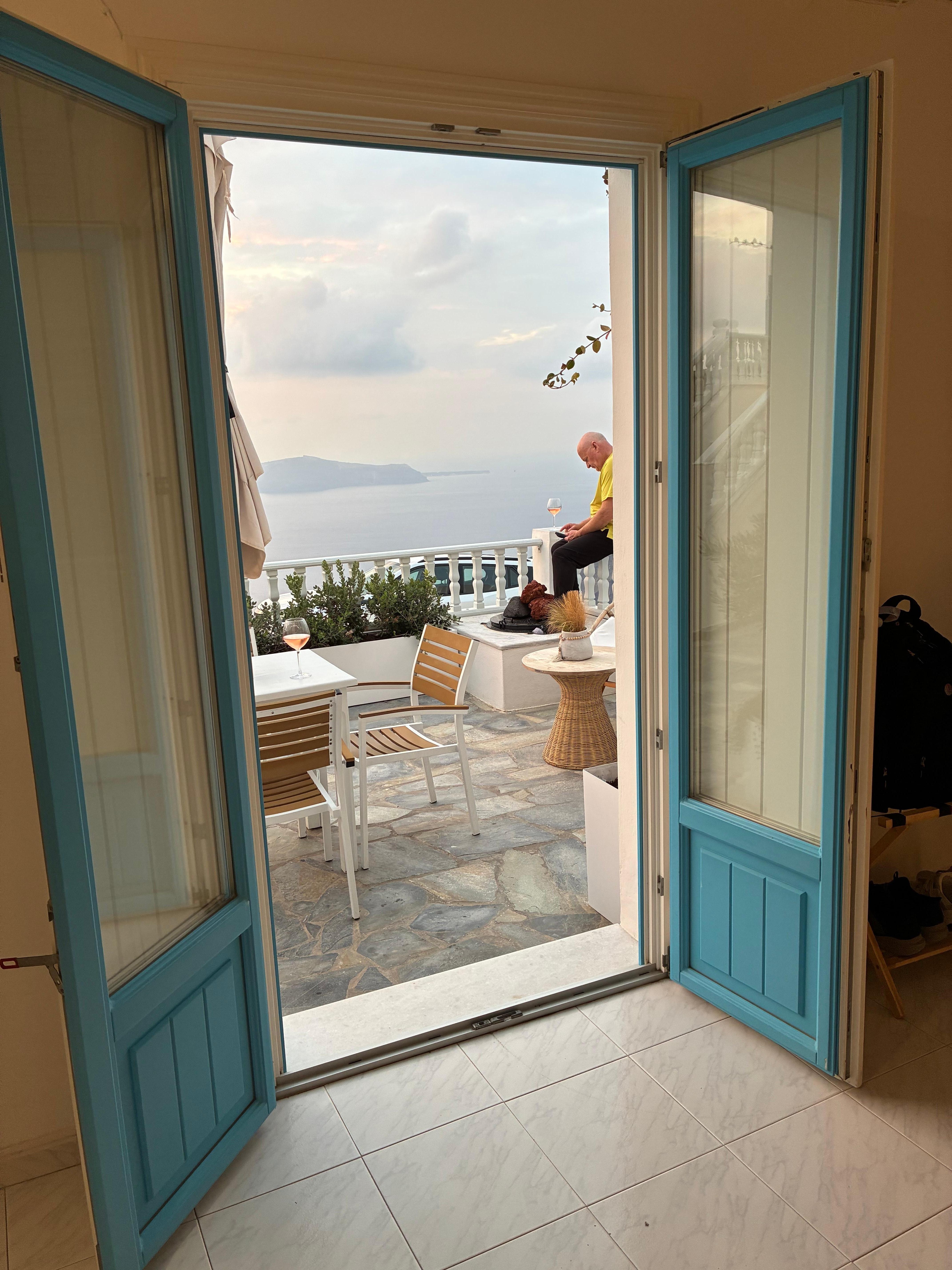 View from inside balcony doors. 