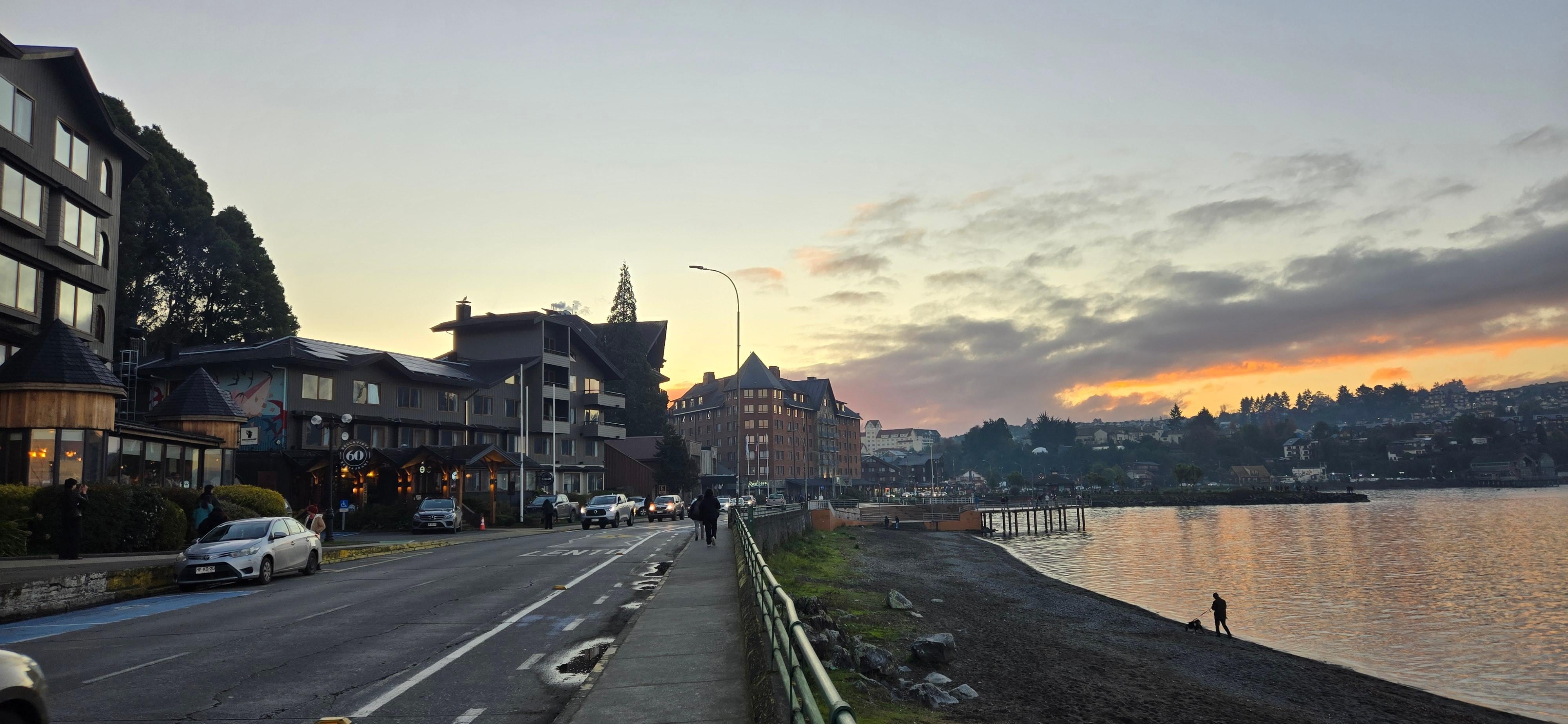 Sunset view, hotel located on the left 