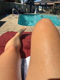 Relaxing at the pool. Towels supplies.