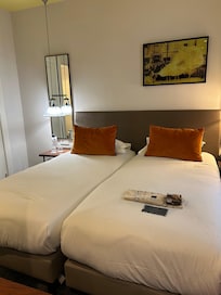 Twin bed room with beds joined. The room is slightly larger than a double room.