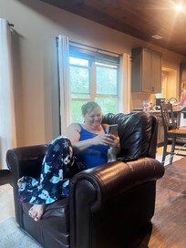 Enjoying the open living room space.