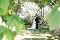 Our daughter & groom had first look photos in yard