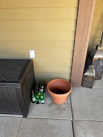 Empty beer bottles on the patio