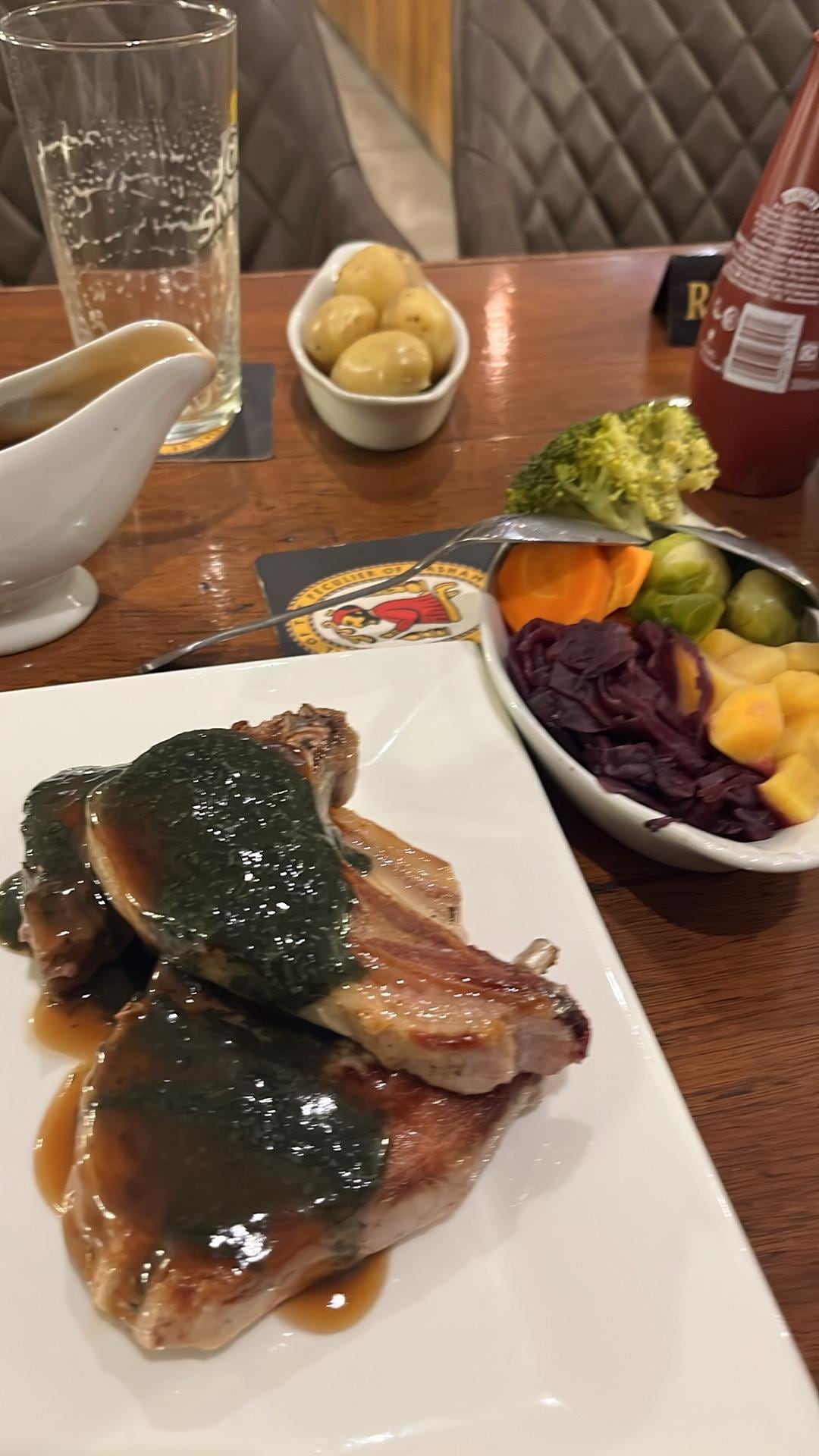 Lovely lamb chops with fresh veg nicely presented 