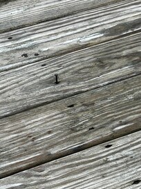 Popped Rusty nail on en-suite deck. Husband used rock to nail down.