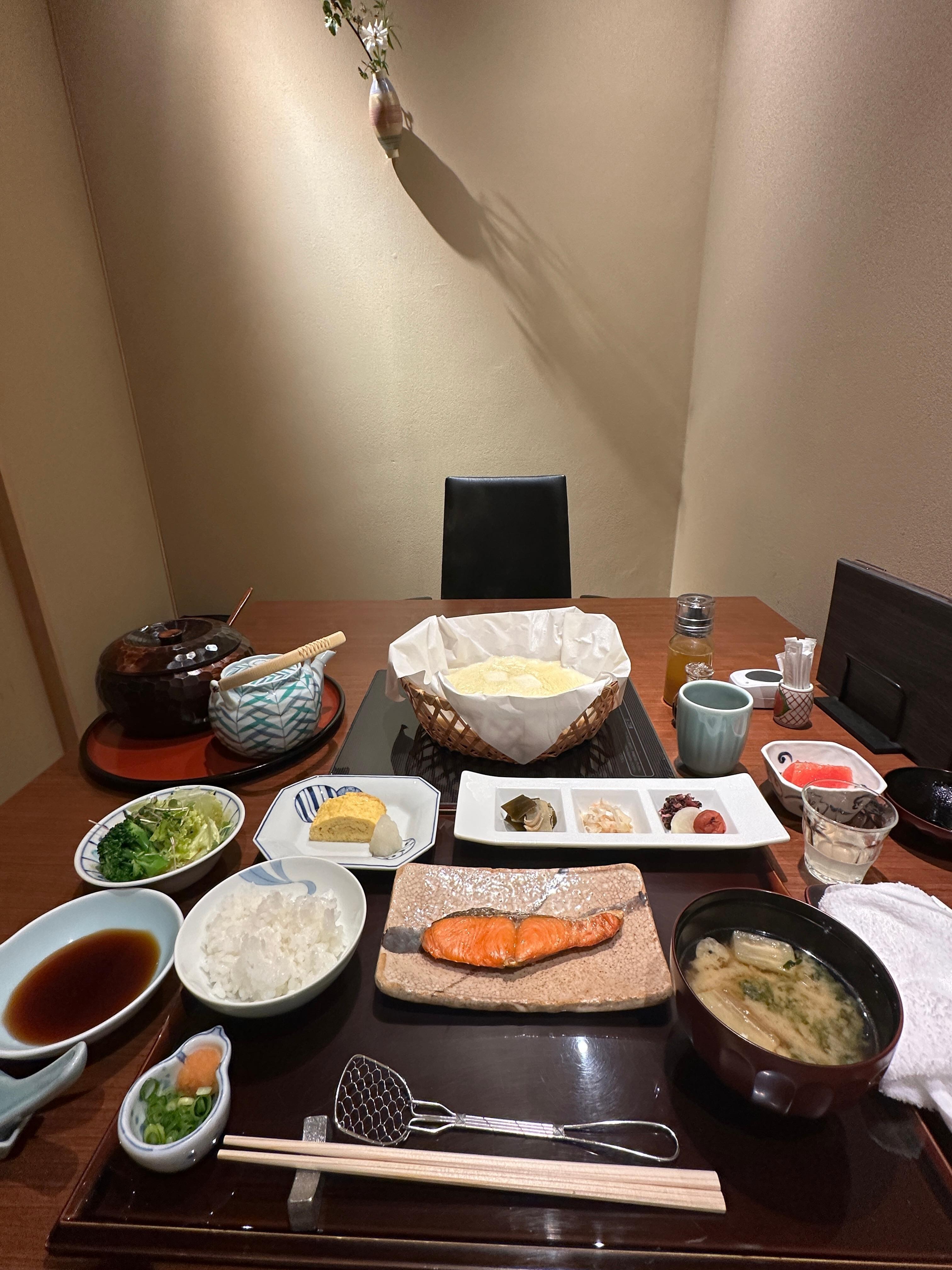 Breakfast.  The large white thing was bean-curd making dish made of sturdy paper.