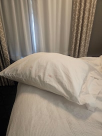 Blood on pillow when we check in.