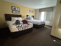 Spacious room, but carpet need more deep cleaned.