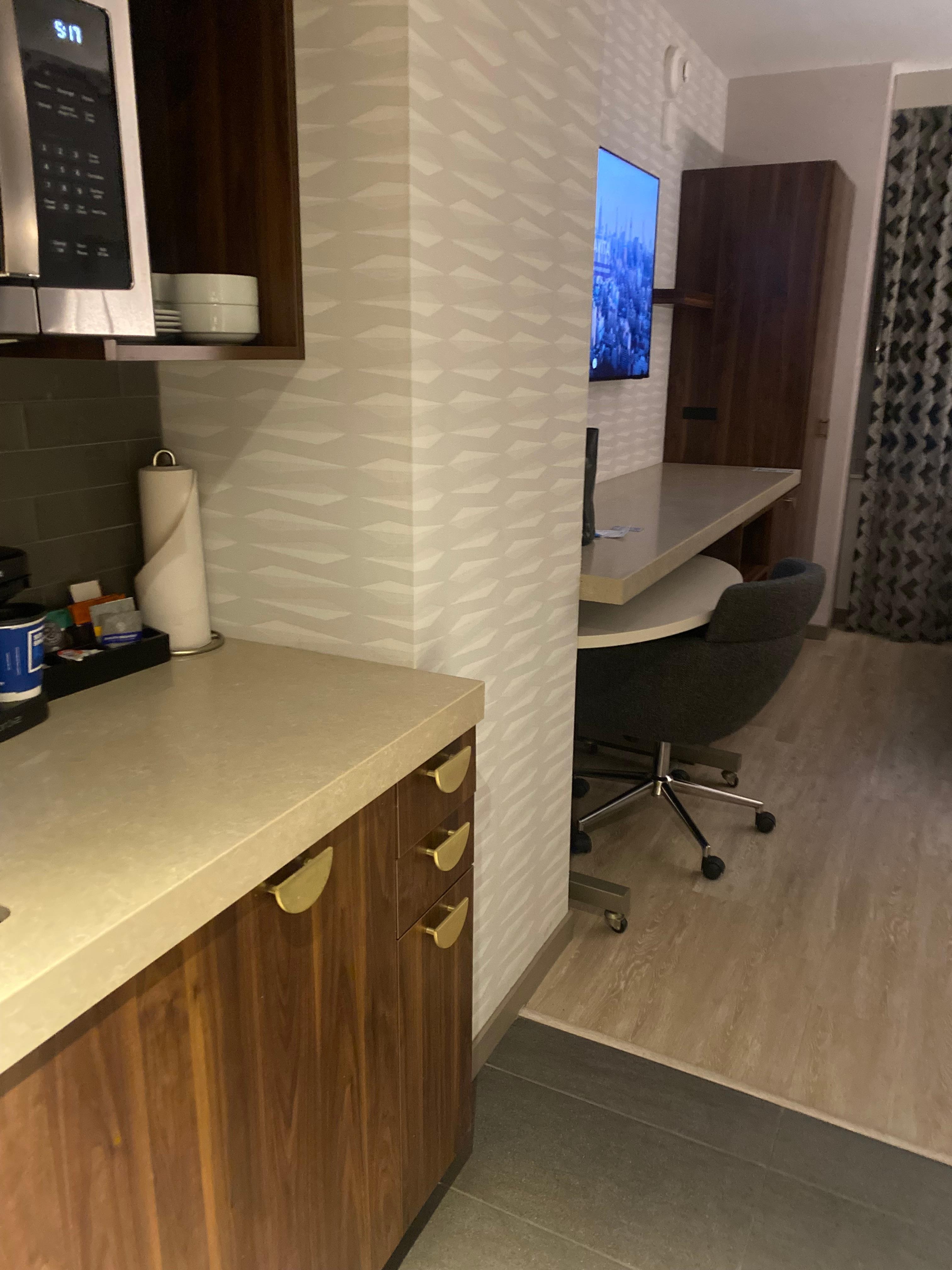 Kitchen and desk area