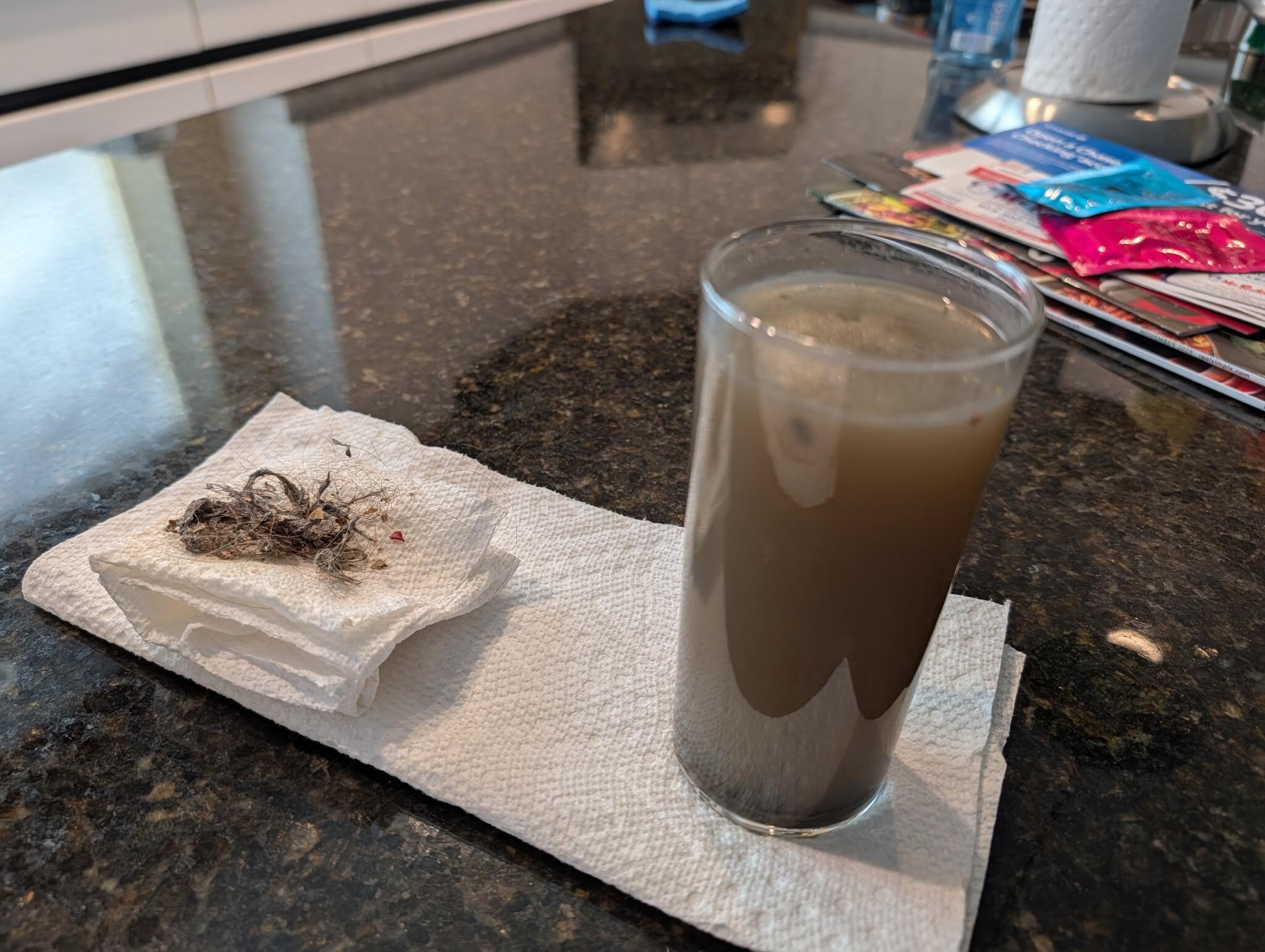 Debris from the floor and the dirty water (just the first pass) from the floor cleaning machine we brought
