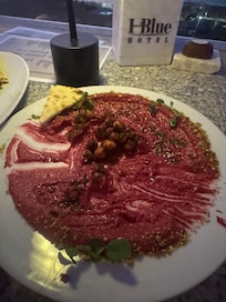 Beetroot hummus was delicious