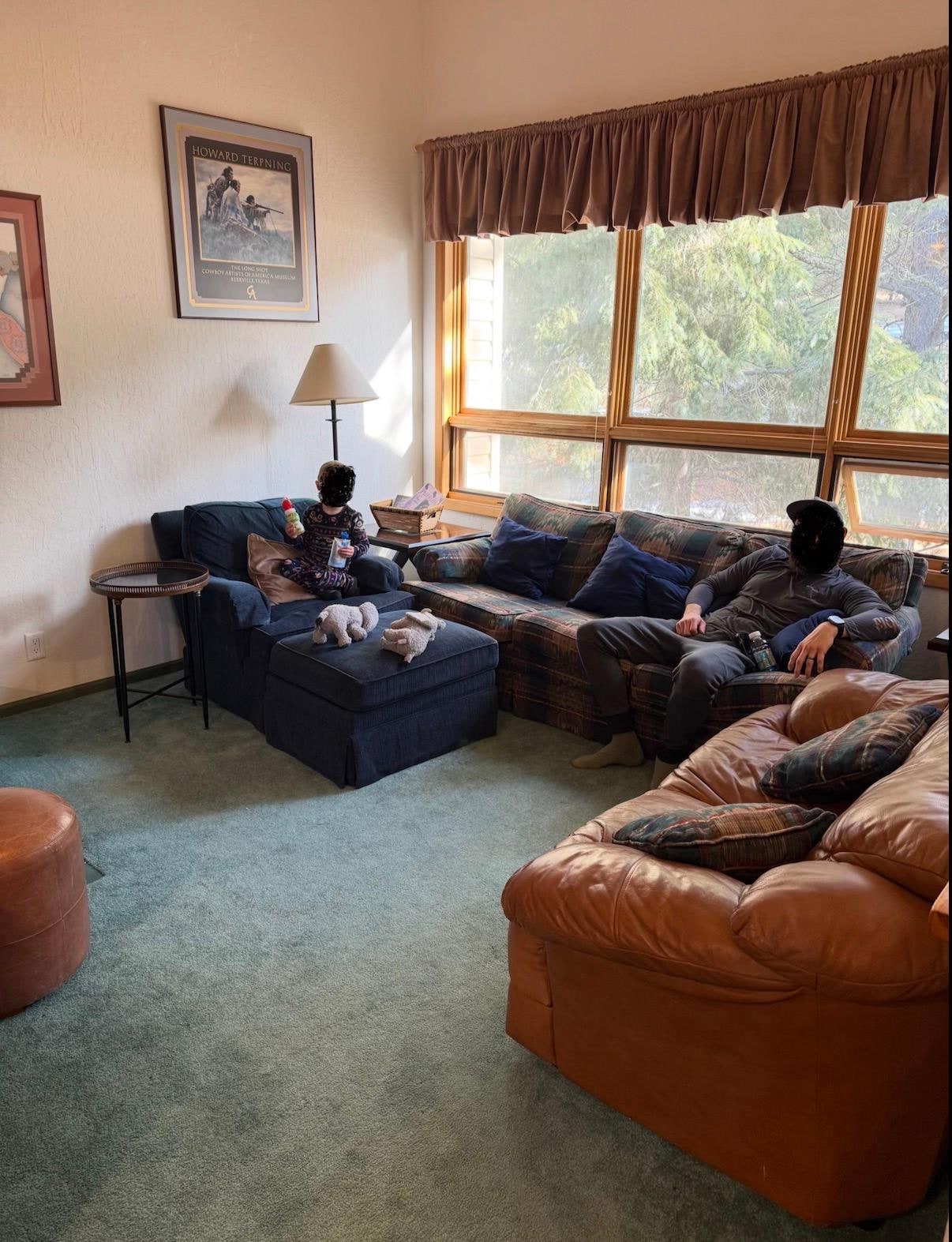 Living area, fireplace not pictured. 