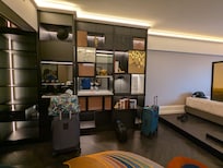 Lots of shelves and cabinets -- even a wine cooler